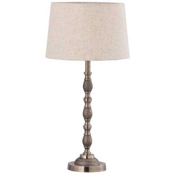 Silver Antique Table Lamp- Natural Linen