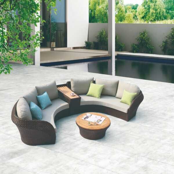 Evian 1/3 Round Outdoor Sofa with Divider and Coffee Table